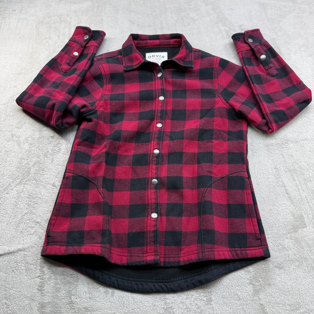 Orvis Flannel Shirt Jacket Women's S Red Black Buffalo Plaid Lumberjack Gorpcore